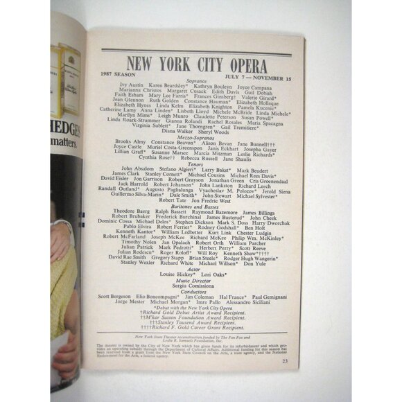 Casanova NY City Opera Program 1987 Season Timothy Nolen Lisbeth Lloyd - Picture 2 of 6